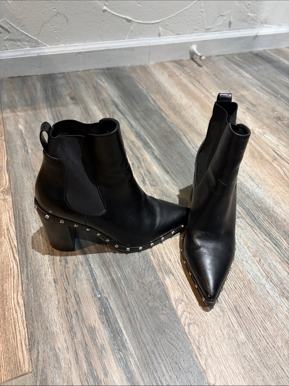 Women's Black Pointed Toe Studded Ankle Boots